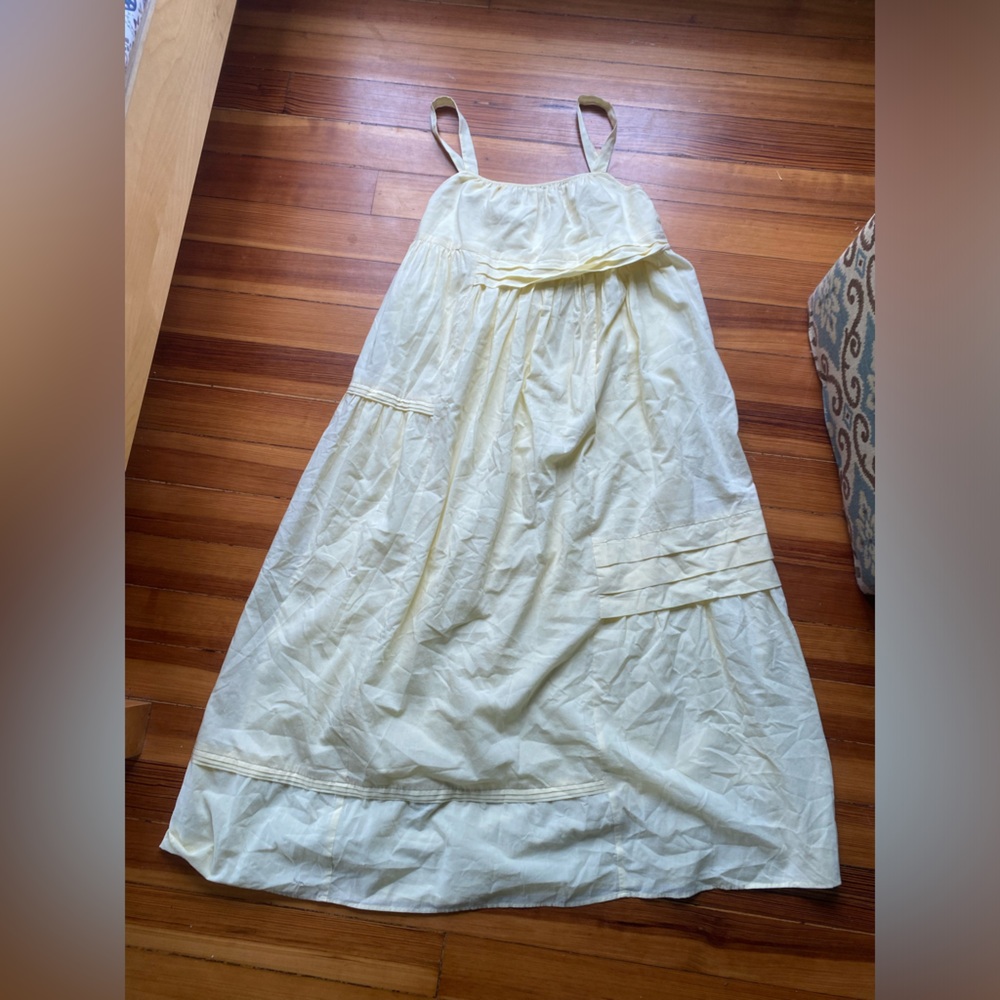 Loup Charmant tiered pleat Yellow maxi Sundress with Spaghetti Straps XS